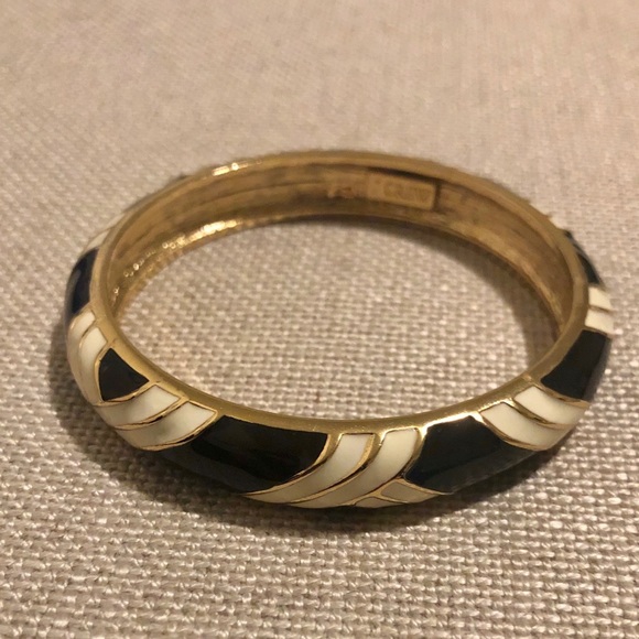J. Crew Gold Bangle with Black & White Stripes - Picture 1 of 4